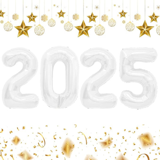 2025 Balloons, 40 Inch 2025 Number Balloons, 2025 White Balloons, Large Foil Happy New Year Balloons for New Year Eve Party Supplies 2025, New Years Decorations 2025, Christmas, Wedding, Halloween