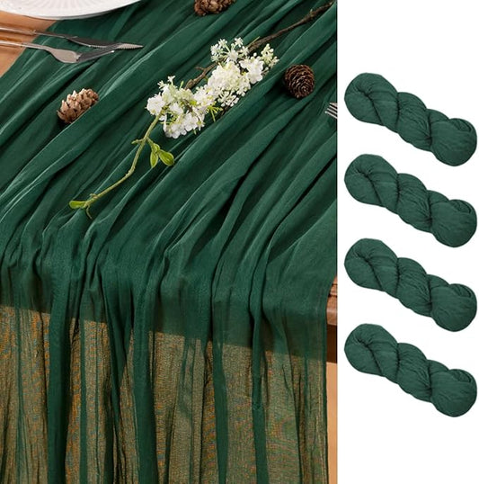 Emerald Green Table Runner Cheesecloth Table Runner 4 Pack 10FT Farmhouse Table Runners 120 Inches Fall Table Decor Dining Room Centerpiece Wedding Boho Baby Shower Birthday