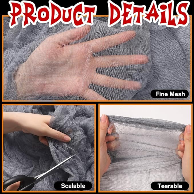 400" x 85" Halloween Creepy Cloth Decoration,Large Grey Spooky Fabric Cloth Scary Gauze Cheesecloth for Haunted House Halloween Party Yard Wall Indoor Outdoor Decor