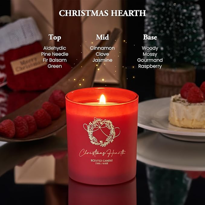 M&SENSE Christmas Holiday Candle - Christmas Hearth Scent, 8.1oz Soy Wax, Ideal Winter Home Decor Gift for Women and Men