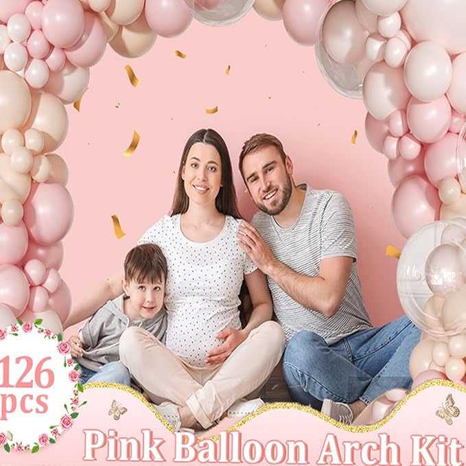 Pink Balloon Arch Kit 126 Pcs Light Pastel Pink Sand Balloon Garland Kit Include Macaron Orange Balloons for Wedding Birthday Baby Shower Gender Reveal Decorations