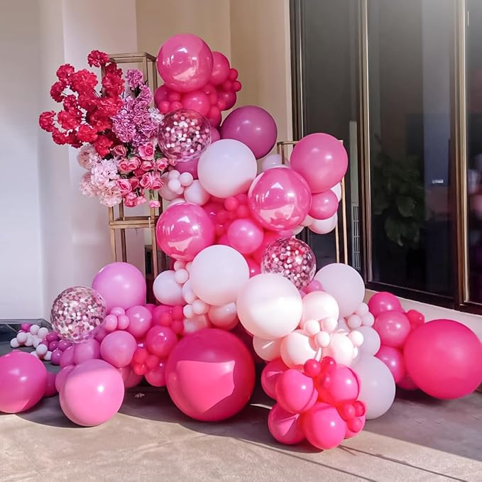 Pink Balloon Garland Arch Kit, 156 Pcs Hot Pink Light Pastel Pink Metallic Balloons Different Size 18 12 10 5 inch for Baby Shower Bridal Birthday Princess Wedding Party Decorations