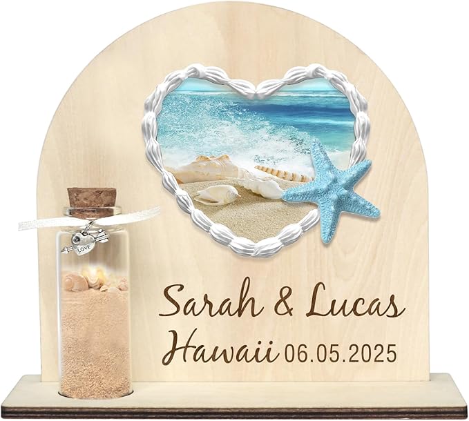 Personalized Honeymoon Sand Jar，Custom Anniversary Photo presents, Vacation Keepsake Jar，Wedding Presents，Honeymoon Present, Bride to be Gift，Valentine’s Day Gifts (semicircle3)