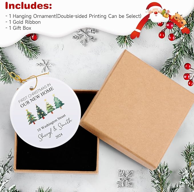 Custom Ceramic Christmas Ornaments with Photo Text - Personalized New Home Christmas Hanging Decorations Decorations