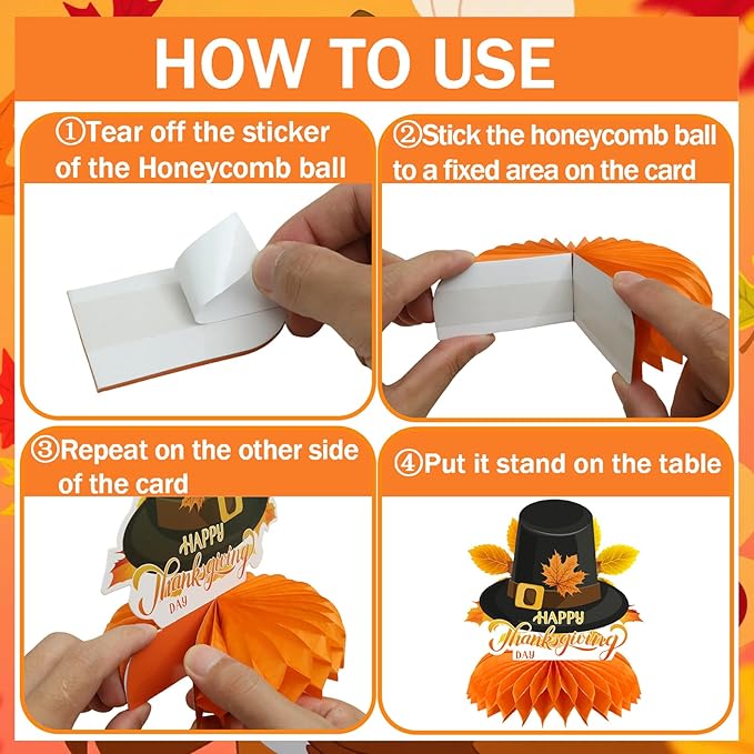 9PCS Thanksgiving Honeycomb Centerpiece Turkey Pumpkin Maple Leaves Honeycomb Thanksgiving Table Centerpiece for Thanksgiving Table Decoration Fall Autumn Theme Birthday Party Supplies