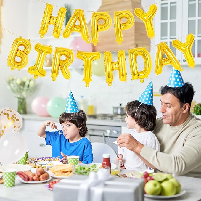 65 Pcs Gold Happy Birthday Balloons and 2 Sets A-Z Letters Foil Balloons, 16 Inch Personalized Name Happy Birthday Banners for Wedding Baby Shower Anniversary Party Decorations (Gold)