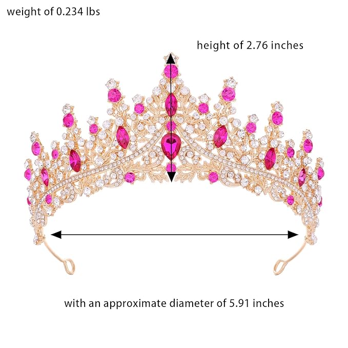 Hot Pink Tiara for Women Crystal Queen Crowns Rhinestone Princess Tiaras for Girl Wedding Headband for Bride Hair Accessories for Halloween Costume Birthday Party Prom Mother's Gifts