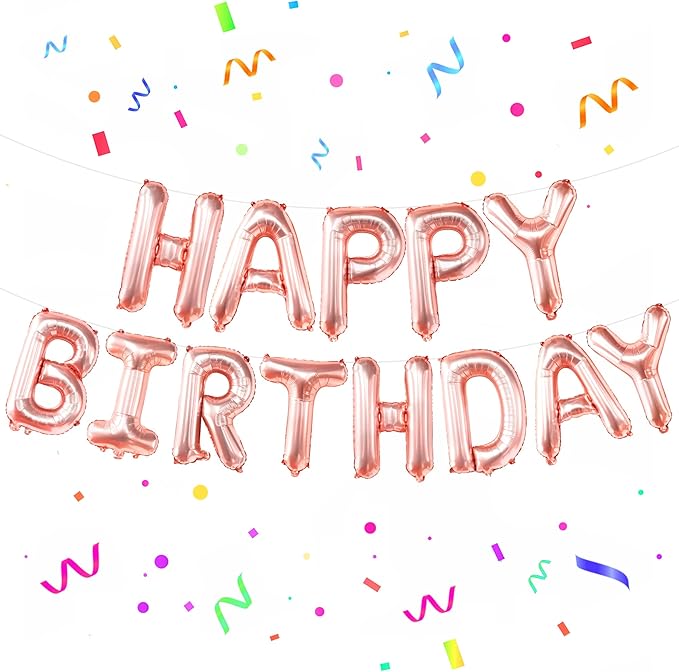 KatchOn, Rose Gold Happy Birthday Balloon Banner - 16 Inch | Rose Gold Happy Birthday Decoration Banner for Birthday Party Decorations | happy birthday Foil Balloons for rose gold Party decorations