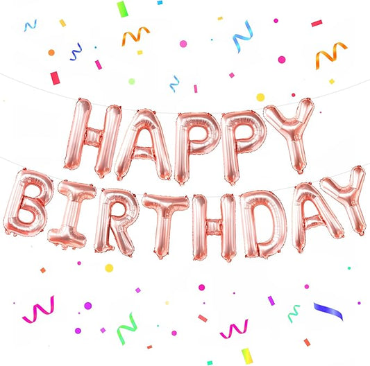 KatchOn, Rose Gold Happy Birthday Balloon Banner - 16 Inch | Rose Gold Happy Birthday Decoration Banner for Birthday Party Decorations | happy birthday Foil Balloons for rose gold Party decorations