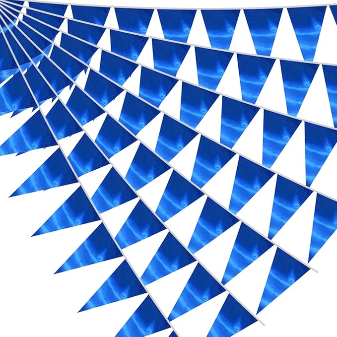 20M/65FT Blue Triangle Pennant Banner Flag Metallic Fabric Bunting Garland for Christmas Graduation Wedding Engagement Anniversary Bachelorette Birthday Bridal Shower Valentines Hen Party Supplies