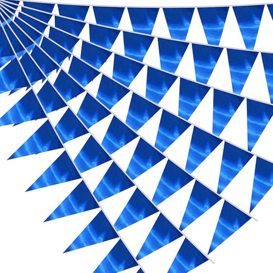 20M/65FT Blue Triangle Pennant Banner Flag Metallic Fabric Bunting Garland for Christmas Graduation Wedding Engagement Anniversary Bachelorette Birthday Bridal Shower Valentines Hen Party Supplies