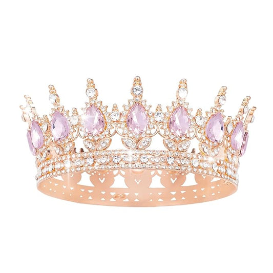 Queen Crown Rhinestone Wedding Crowns and Tiaras for Women Costume Party Hair Accessories Princess Birthday Crown Crystal Bridal Crown (Rose Gold & Pink Crown)