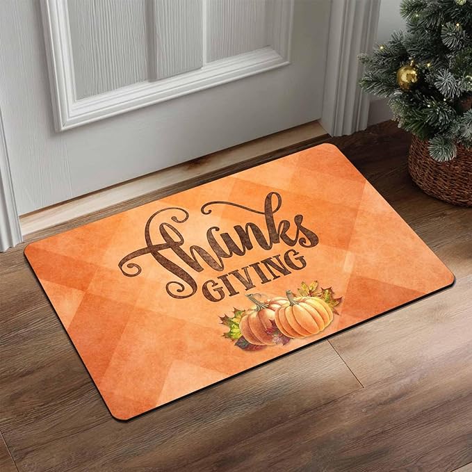 Fall Welcome Maple Leafs Decorative Door Mat, Autumn Thanksgiving Doormat for Indoor Outdoor Entrance Floor Mats,Fall Pumpkins Non Slip Harvest Vintage Decor Rubber Welcome Mats 16" x 24" Inch