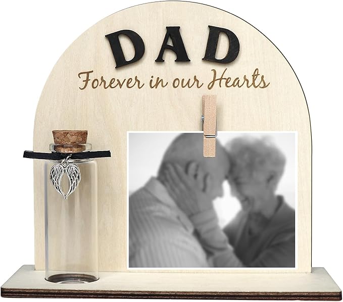 Personalized Loss of Loved One Photo Frame Memorial，Custom lock of Hair Keepsake Jar,Remembrance，Bereavement,Sympathy Gift for Lost Mom, Dad,Friends, Sisters, Grandparents (dad C1)