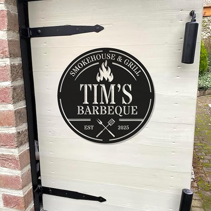 Personalized BBQ Grill Metal Sign - Custom Barbecue Kitchen Hanging Decor - Outdoor Patio, Porch Accessories - Gifts for Dad, Grandpa, Husband, Pop