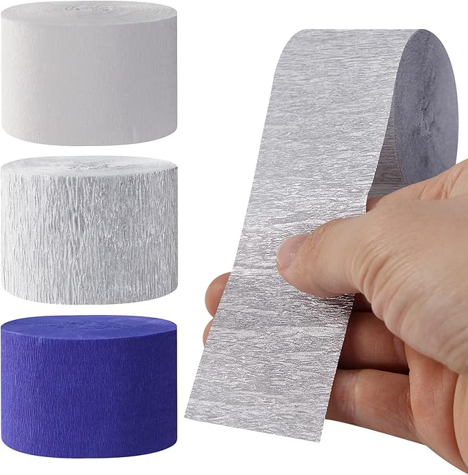 Navy-Blue White- Silver Crepe Paper Streamers - 9 Rolls Royal Blue Graduation 2025 Men Boy Birthday Party Decorations Streamer Wedding Bridal Shower Paper Garland Fathers Day Decor Panduola