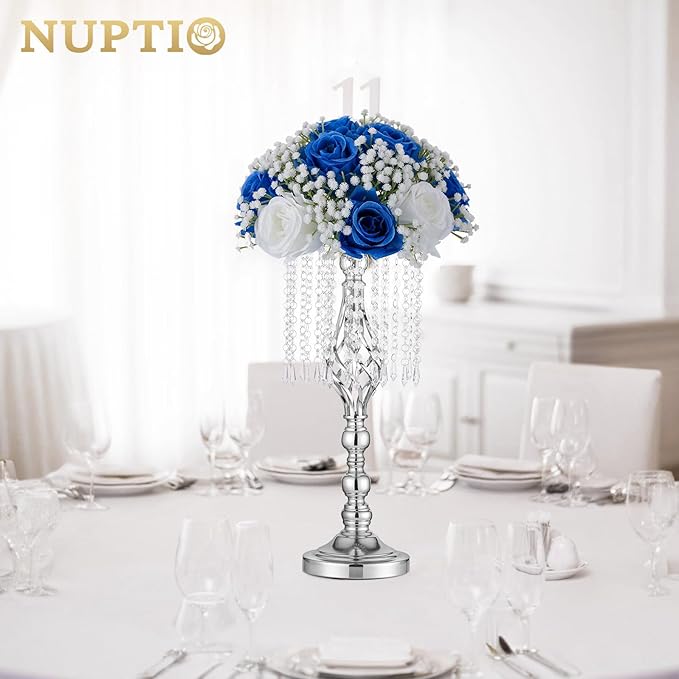 NUPTIO Babys Breath Artificial Flowers: 10 Pcs 8.6 inch Diameter Royal Blue Fake Rose Ball Arrangement Bouquet Centerpiece for Wedding Tables Event Party Decor