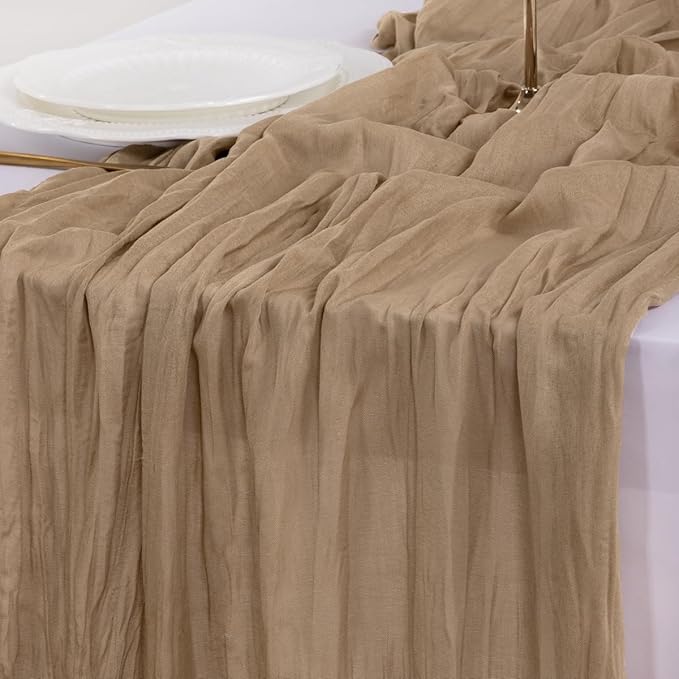 Socomi Nude Brown Cheesecloth Table Runner Fall Thanksgiving Boho Rustic Gauze 120 inch 10FT Cheese Cloth Runner for Wedding Party Baby Shower Birthday Home Decor Holiday Decorations