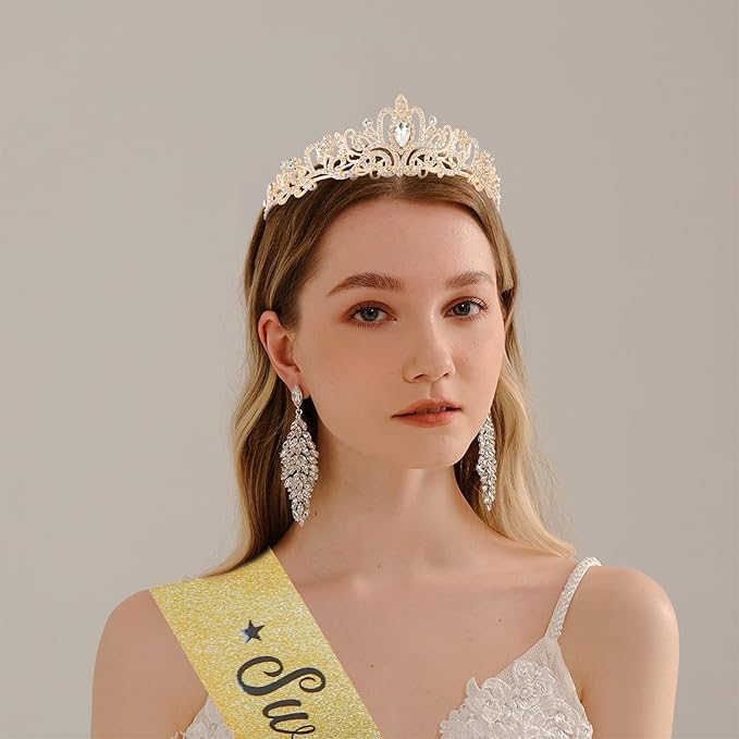 Sweet 16 Birthday Crown and Sash for Girls, Sweet 16th Sashes and Birthday Tiara Set, Sweet 16th Party Decorations Birthday Accessories for Women, Sweet 16 Gifts for Girls