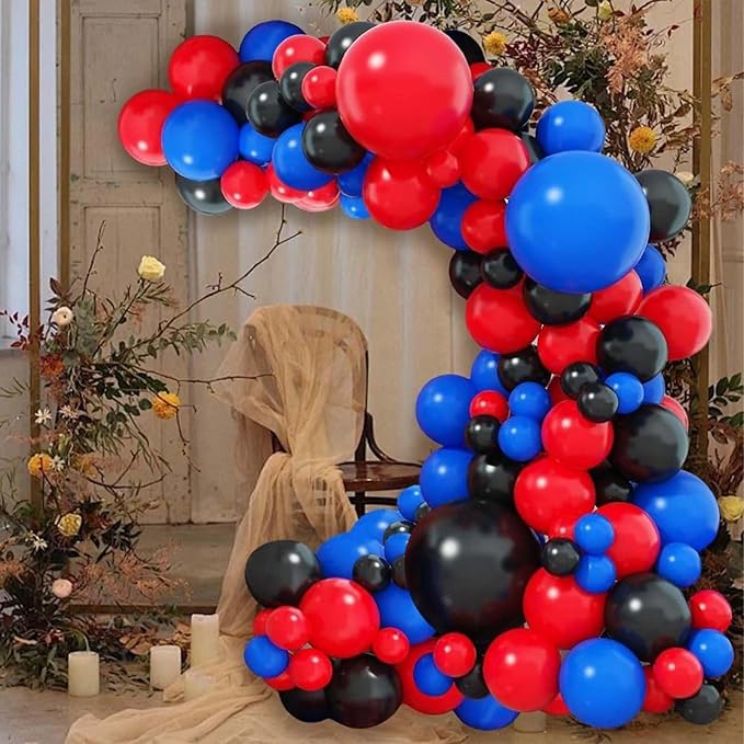 60PCS Blue Red and Black Balloons,Blue Red and Black Balloon Arch Kit Red Black and Blue Birthday Decorations,Suitable for Hero Party Birthday Shower Graduation Party Decorations