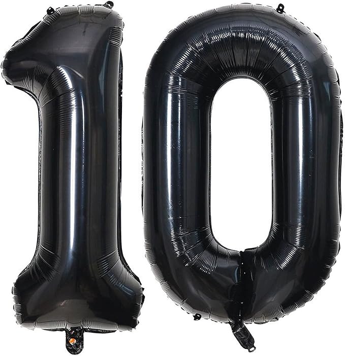40 Inch Black 10 Number Balloons Giant 10 Balloons Black Birthday Balloons 10th Birthday Anniversary Events Party Decorations Supplies