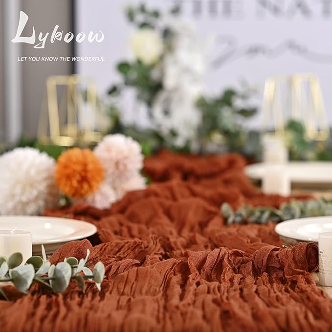 10 Packs Terracotta Cheesecloth Table Runner, 10Ft x 35" Rust Rustic Gauze Boho Wedding Table Runner Decoration, Wedding Table Decor Table Cloth for Wedding Party Bridal Shower Table