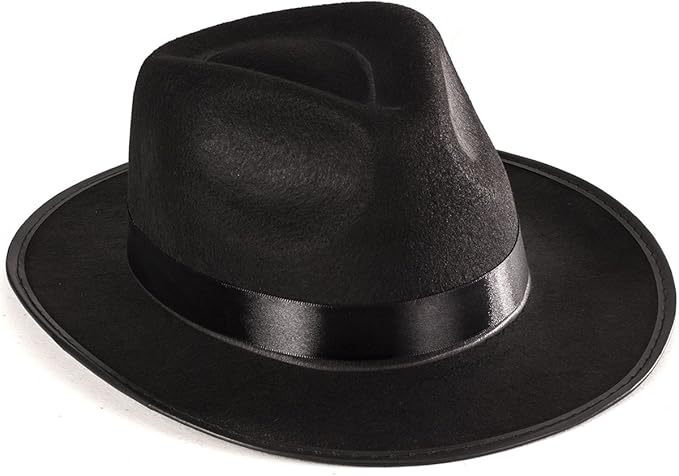Funny Party Hats Black Gangster Hat - Black Fedora Hats - Costume Hats - Costume Accessories