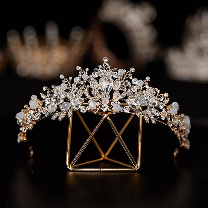 SWEETV Jeweled Wedding Tiaras and Crowns for Women, Metal Princess Tiara Queen Crown for Bride, Bridal Headpieces for Birthday Quinceanera Pageant Prom