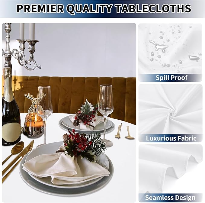 PureFit 6 Pack White Round Table Cloths 90 Inch, Stain and Wrinkle Resistant Table Linen for Round Table, Polyester Table Covers for Dining Table, Wedding, Party, Banquet and Camping