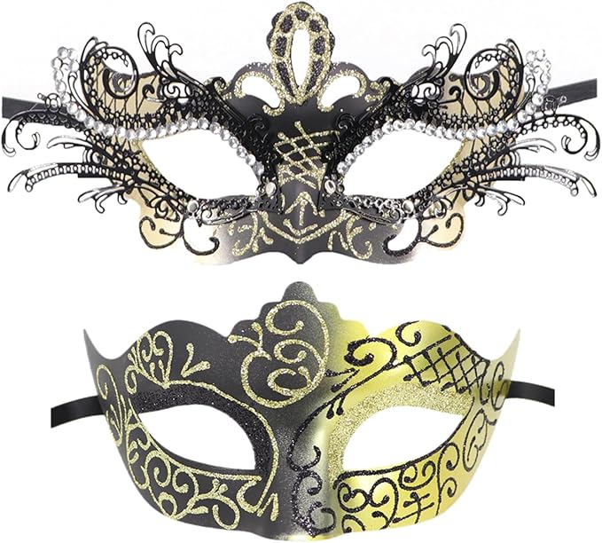 Coolwife Couples Masquerade Masks Metal Venetian Mardi Gras Party Evening Prom Costume Mask