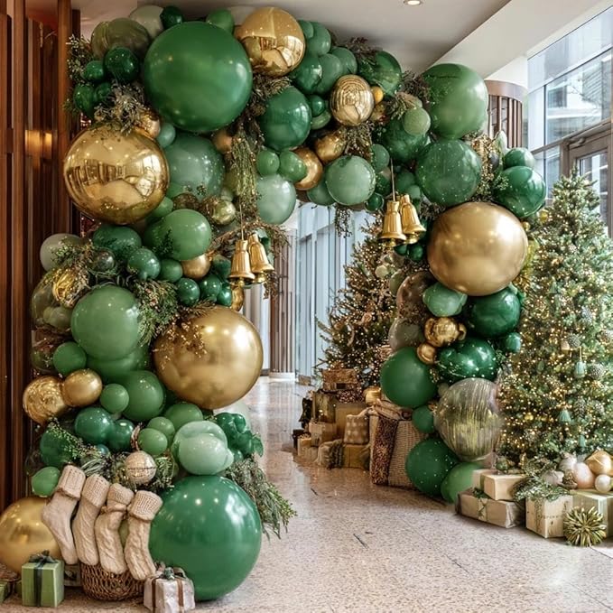Green Gold Balloon Arch Kit - Double Stuffed Dark Emerald Green Gold Balloon Garland Forest Hunter Sage Metallic Balloons for Birthday Wedding Christmas Candy Graduation Baby Shower Party Decor