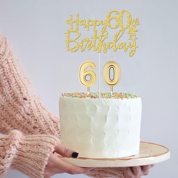60th Birthday Decorations for Women Gold with 60th Birthday Sash and Tiara, Cake Topper and Candles,Number Balloons, 60 Year Old Gifts for Women