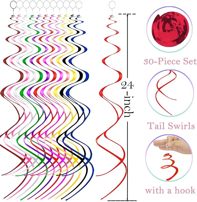30 Pcs Red Swirls Decorations Hanging Swirl Decorations Red Party Streamers for Anniversary Wedding Ceiling Party Decorations