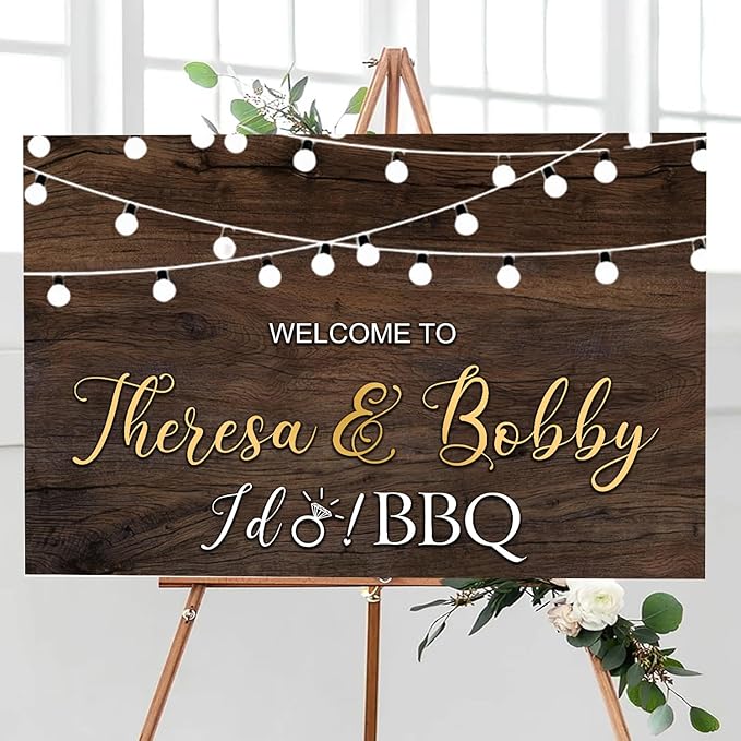 I Do BBQ Rustic Engagement Welcome Sign, 12x18 inches, Plastic, Full Size, Free Standing