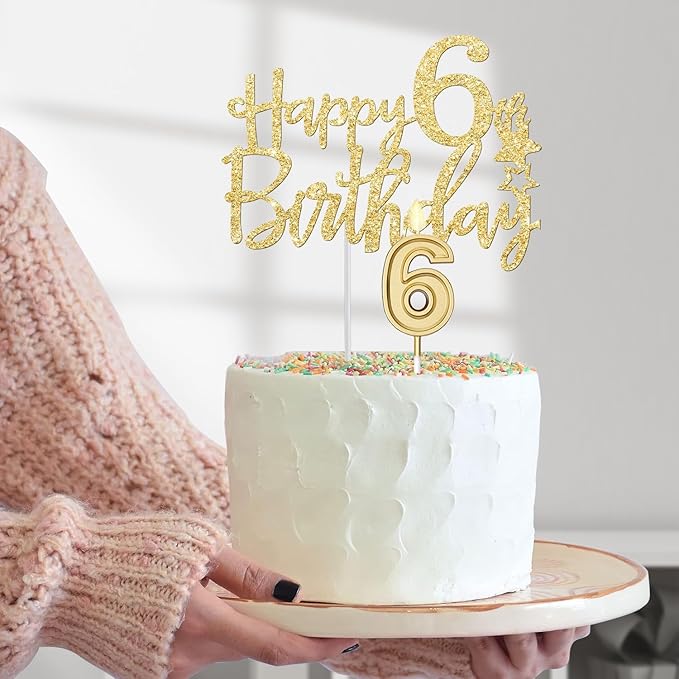 6th Birthday Decorations for Girl with 6th Birthday Sash and Tiara, Candle and Cake Topper, Number Balloon, 6 Year Old Girl Gifts