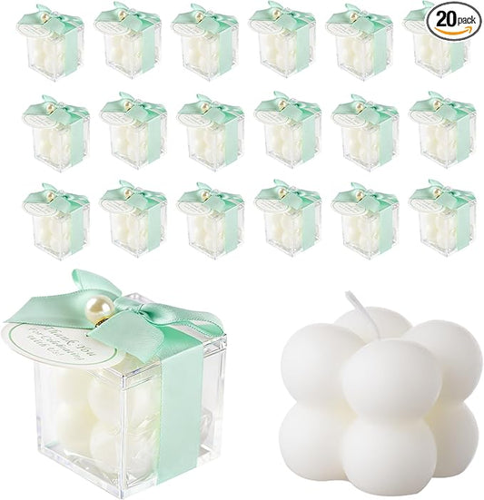 20 Pcs Small Bubble Candles Elegant Party Favors Bulk Set with Decorative Ribbons Thank You Cards for Bridal Shower Guest Gifts (20, Green)
