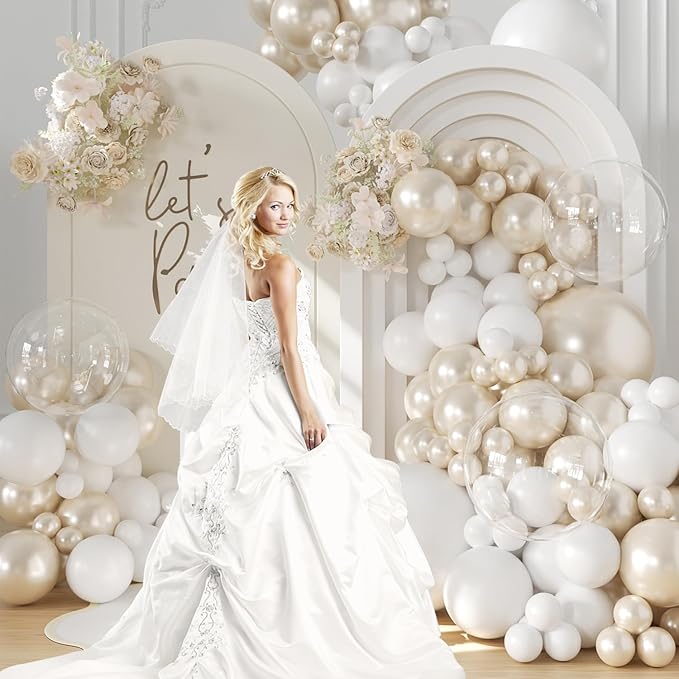Pearl White Balloon Arch Kit 101Pcs Double Stuffed Pearl Balloons Garland Arch Kit Including Pearl White Clear Balloons for Wedding Bridal Shower Engagement Baby Shower Birthday Party Decorations