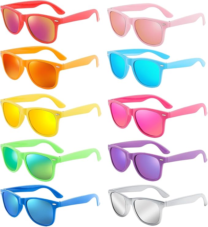 Pibupibu 10/20 Pack Neon Sunglasses for Women Men Bulk, Wholesale 80s Retro Colorful Mirrored Party Glasses Adult Unisex