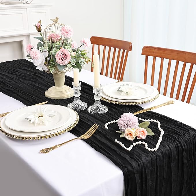 6 Pack Black Table Runner Cheesecloth 10FT Boho Cheese Cloth Table Runner Gauze Fabric 120 Inch Rustic for Wedding Birthday Party Baby Shower Centerpiece Home Decorations
