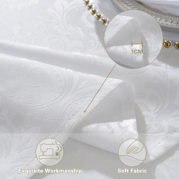 Damask White Tablecloth Square 52 x 52 Inch, Floral Jacquard Spill Proof Winkle Free Fabric Table Cloth, Soft Table Cover for Dining/Party/Wedding/Indoor/Outdoor, Square,Round 2-4 Seats