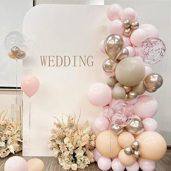 Boho Nude Neutral Balloon Arch Kit, 166Pcs Pastel Brown Maca Light Orange Nude Champagne Gold Metallic Balloons Garland for Baby Shower Gender Reveal Birthday Party Decoration
