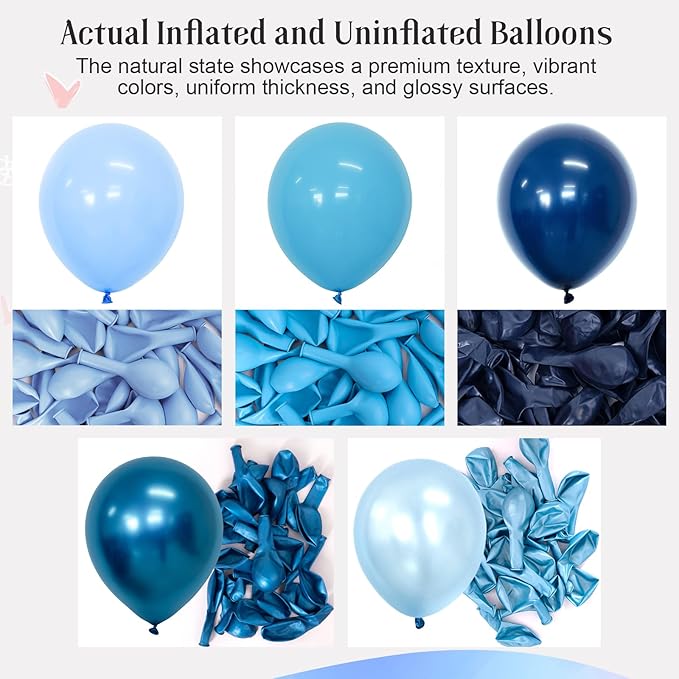 Assorted Blue Balloons Set, 60 pcs Metallic Blue Balloons, Pearl, Navy, Light Blue, Baby Blue Balloon 12 inch Latex Balloon for Boys Birthday Decoration, Baby Shower, Bridal Shower, Wedding