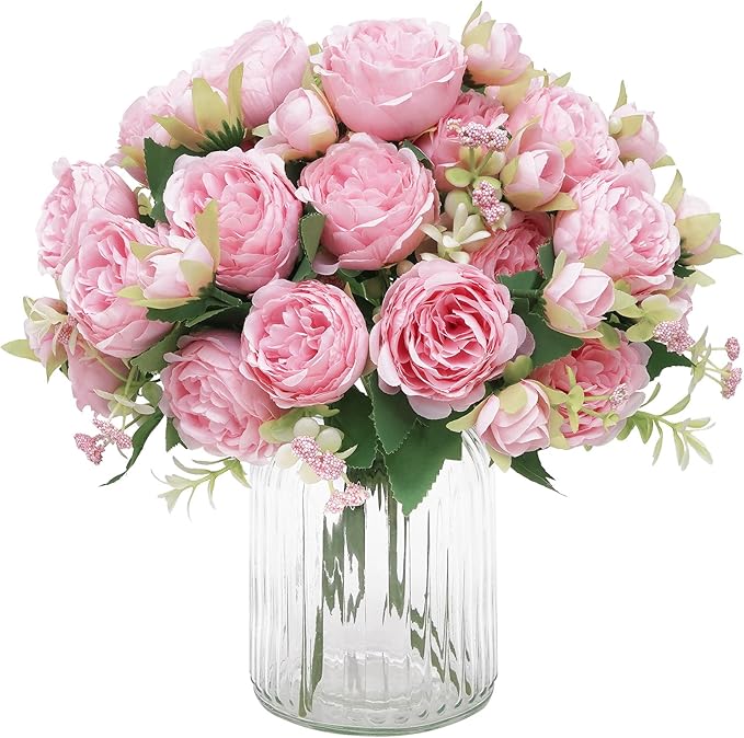 MARTINE MALL 2 Packs Peonies Artificial Flowers, Light Pink Artificial Peonies, Silk Peonies Flowers Fake Peonies Artificial Flowers Peonies Bouquet for Centerpiece Table Wedding Party Home Decor