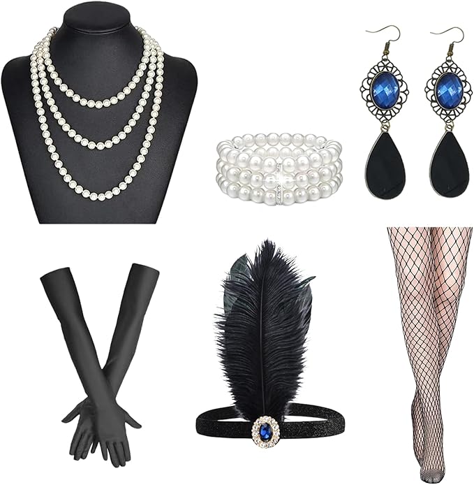 1920s Flapper Gatsby Accessories Set for Women Roaring 20's Theme Party Costume Kit Fashion Roaring 20's Theme Set