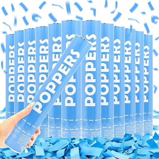 Confetti Cannon 12Pack Blue Party Popper Shooters 12 Inch Confftti Poppers for Wedding Birthday Graduation Christmas New Year Eve Party Supply Launches 20-25ft