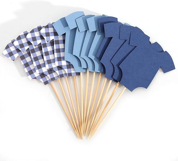 Navy Bodysuit Cupcake Topper - Baby Shower Decoration Navy Gingham Cake Topper,Baby Shower Bunting (navy-topper)