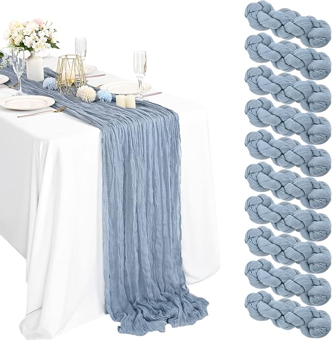 10 Pack Cheesecloth Gauze Table Runners, 10ft x 35" Rustic Boho Dusty Blue Wedding Table Runner Decor Cloth for Wedding Party Bridal Shower