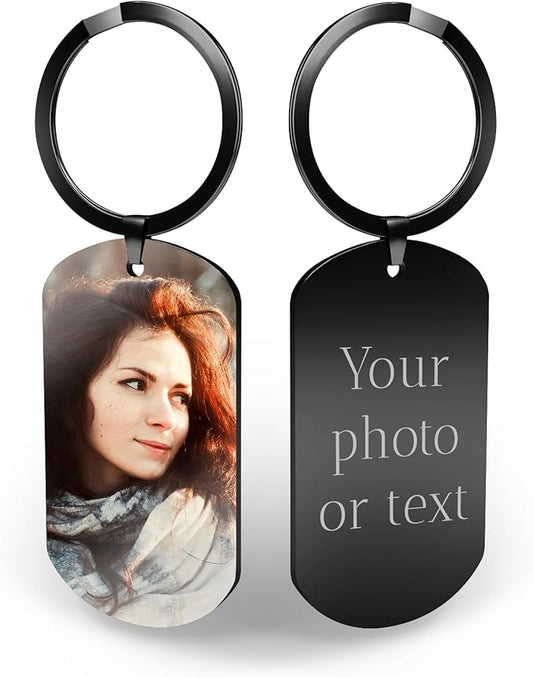 Custom Picture Keychain with Engraved Text – Personalized Gift for Boyfriend, Girlfriend – Anniversary – Made in USA