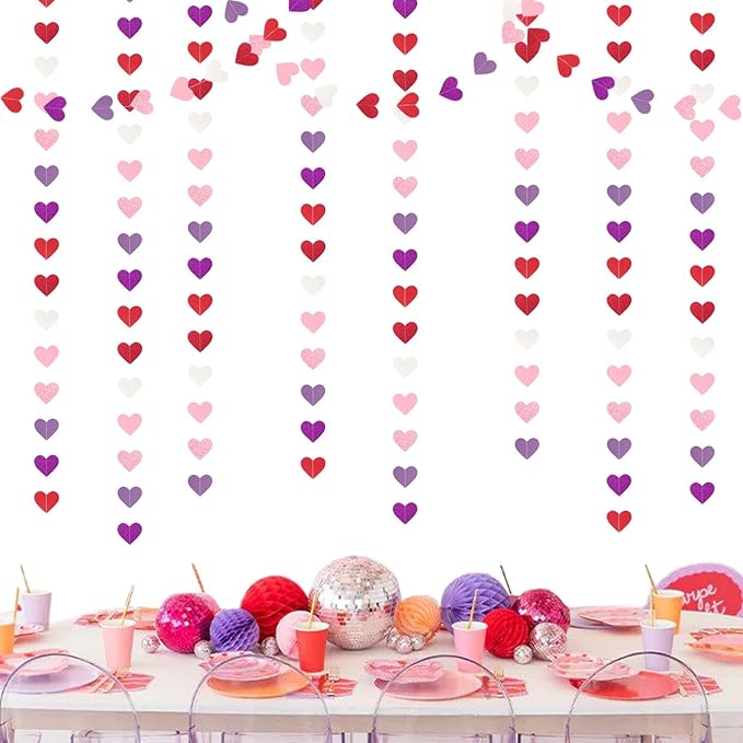 Hot-Pink Purple-Red Party-Decorations Heart-Garland - 62ft Women Girl Hanging Streamers Banner, Mothers Day Birthday Bachelorette Engagement Bridal Baby Shower Backdrop Decor Supplies Burgleda