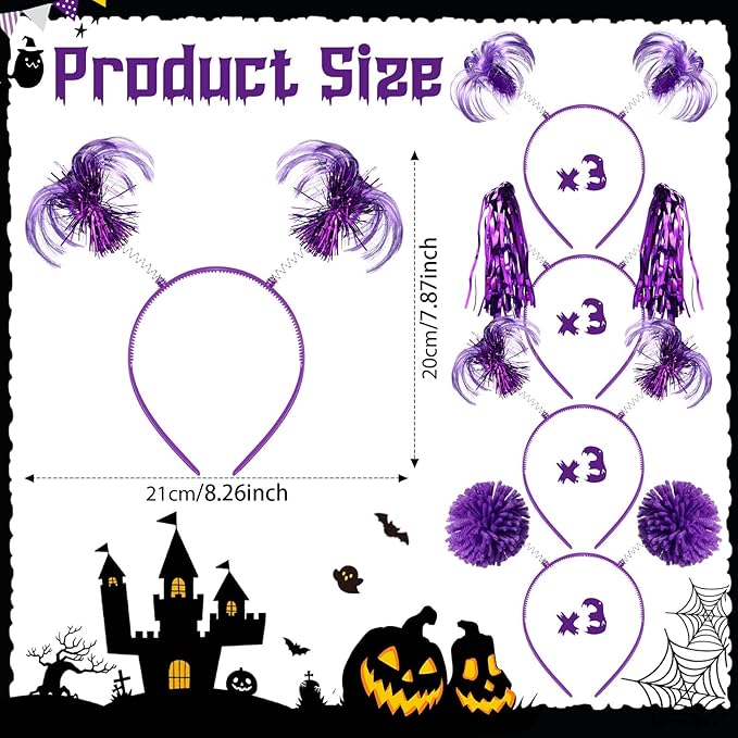 Censen 12 Pcs Christmas Pom Pom Headbands Spirit Party Headwear Tinsel Ponytails Head Bopper for Birthday Holiday